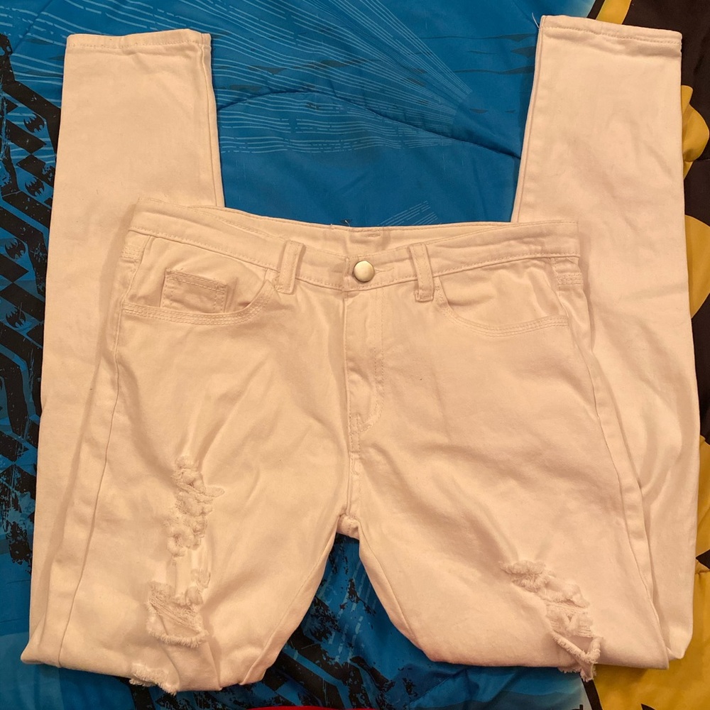 Men skinny ripped zipper stretch pants